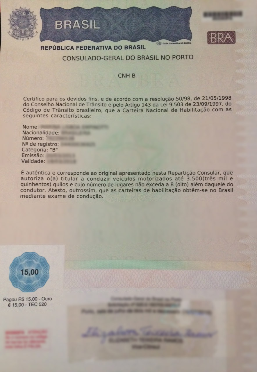 Carteira de motorista (carta de condução) portuguesa – 1º 